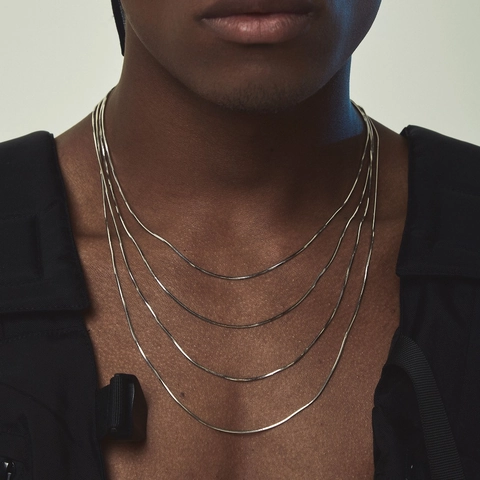 Collar Minimalista de Acero Inoxidable con Cadena de Hueso de Serpiente para Mujer Hombre Dorado Plateado Joyería Versátil