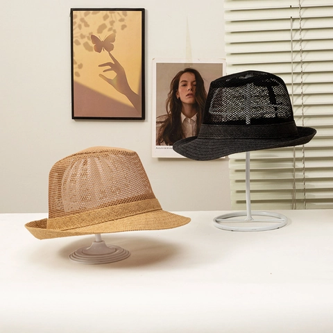 Fedora Hat Polyester Breathable Mesh Sun Protection Hollow Summer Jazz Hat For Men And Women
