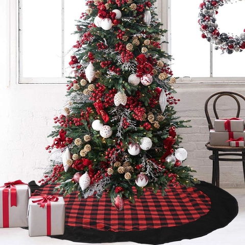 Buffalo Plaid Kerstboomrok Flannel Rond Rustieke Feestdecoratie Klassieke Ornamenten