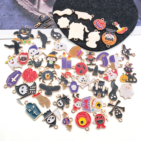Dijes Halloween Esmalte Aleación De Zinc Colgantes Fantasma Calabaza Esqueleto Murciélago Bruja Para Joyería DIY