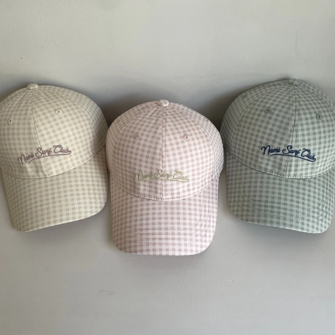 Berretto Da Baseball Gingham Cotone Quadri Cappello Sole Ricamo Lettere Regolabile Morbido Donne