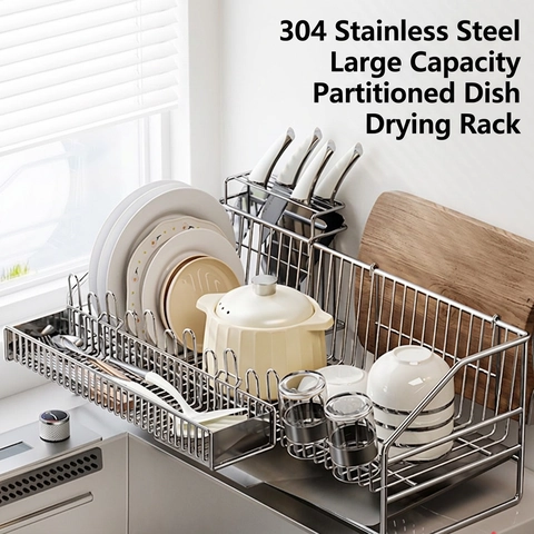 Dish Drying Rack 304 Stainless Steel Carbon Steel Automatic Drainage Kitchen Countertop Sink Organizer Bowl Plate Holder