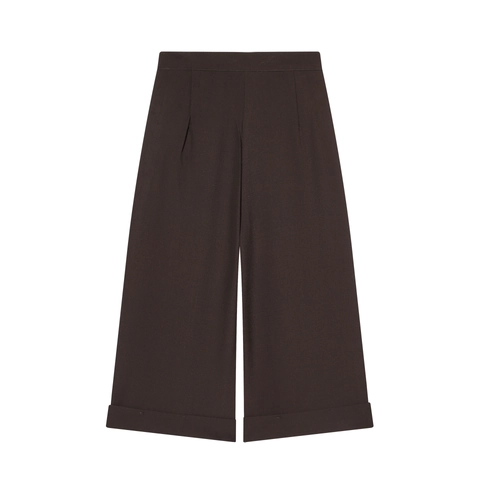 Damen Cropped Hose Mit Hoher Taille Und Weitem Bein Zweireihige Goldene Knöpfe Lässige Polyesterhose Mit Umschlagsaum