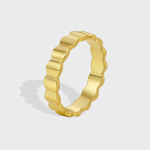 Bague Ondulée Plaquée Or Cuivre Poli Style Français Minimaliste Bijoux Pour Femmes Accessoire De Mode