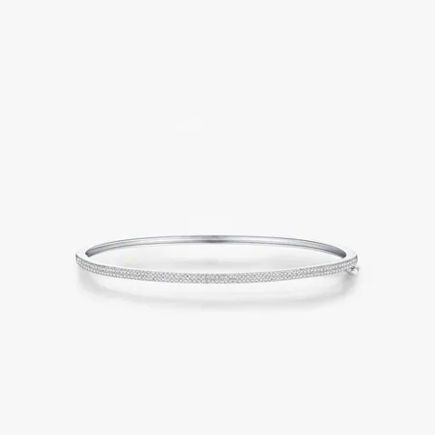 925 Sterling Silver Bangle Bracelet Pave Cubic Zirconia Enamel Minimalist Luxury Jewelry For Women
