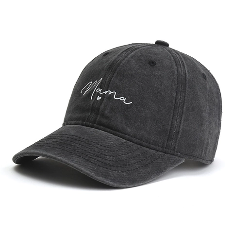 Casquette De Baseball En Coton Lavé Vintage Distressée Broderie Mama Cœur Chapeau De Soleil Réglable Style Rétro Pour Femmes