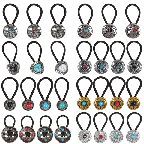 Western Cowboy Elastische Haargummis Mit Legierung Metall Concho Künstlichem Türkis Retro Boho Haarschmuck Für Damen