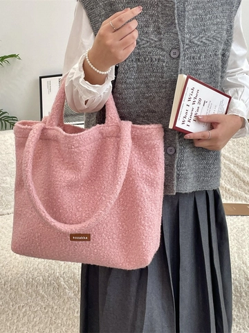 Frauen Plüsch Tote Bag Weich Lammwolle Große Kapazität Schulter Handtasche Winter Warm Pendler Stil Magnetisch
