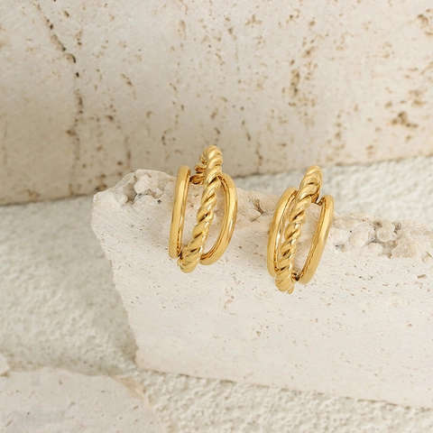 Titanium Stahl Creolen 18K Vergoldet Gedrehtes Seil C Form Mehrlagig Minimalistischer Retro Schmuck Für Frauen