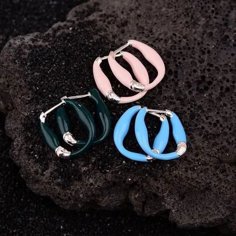 French Colorful Enamel Hoop Earrings For Women 925 Sterling Silver Post Copper Geometric U-Shaped Heart Stud Jewelry Gift