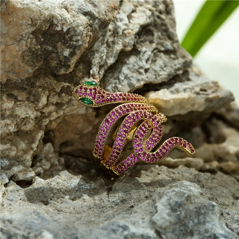Slangenring Koper Met Zirconia Micro Pave Verstelbaar Diervorm Verguld Statement Sieraden Voor Dames