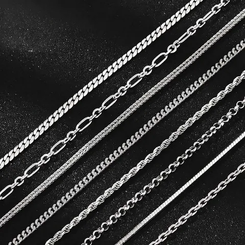 925 Sterling Silver Chain Necklace For Women Men White Gold Plated Minimalist Basic Link Box Cuban Snake DIY Jewelry