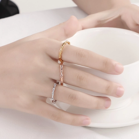 Anillo Abierto Nudo De Bambú Acero Inoxidable Minimalista Creativo Ajustable Joyería De Moda Para Mujeres Hombres