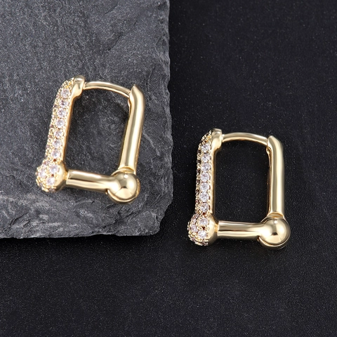 Luxury Minimalist Copper Zirconia Geometric U-Shaped Hoop Earrings For Women Gold Plated Fashion Bone Jewelry Accessory
