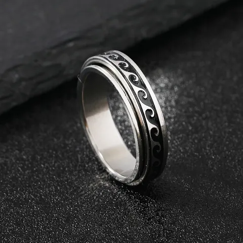 Anillo Giratorio De Acero Inoxidable Patrón De Ondas Alivio Del Estrés Banda De Moda Para Hombres Y Mujeres