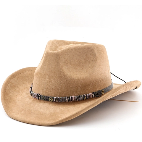 Western Cowboy Hat Suede Felt Wide Rolled Brim With Steampunk Gear Woven Band For Men Women Outdoor Retro Style