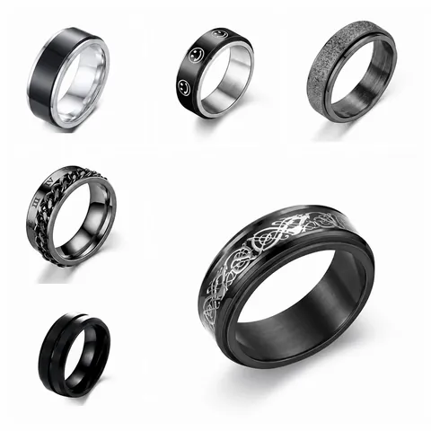 Anello Spinner Anti-stress da Uomo in Acciaio Inossidabile al Titanio Moda Rotante Geometrico con Motivo a Drago e Numeri Romani