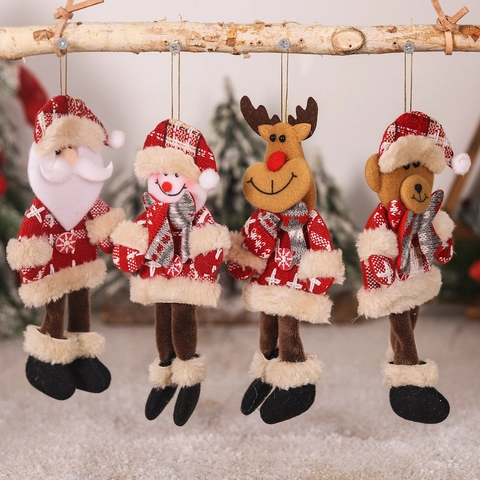Christmas Hanging Ornaments Knitted Fabric Plush Long Dangling Legs Santa Snowman Reindeer Bear Xmas Tree Decor Cute