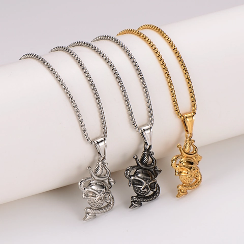 Collar Con Colgante De Calavera Serpiente Espada Para Hombre Retro Joyas De Acero Inoxidable 304 Accesorio Punk Gothic Rock