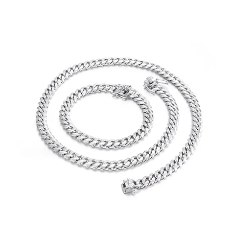 Men Cuban Link Necklace And Bracelet 316L Stainless Steel Polished Matte Double Sided Hip Hop Fashion Jewelry
