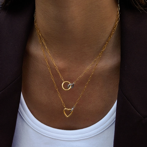 Collar Con Colgante De Corazón Entrelazado Acero Inoxidable Chapado En Oro 18K Bicolor Cadena De Clip Para Mujer