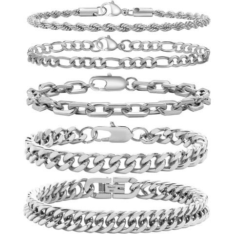 Bracciali A Catena Cuban Figaro Box Rope Design Gioielli In Acciaio Inossidabile Per Uomini Donne Alla Moda
