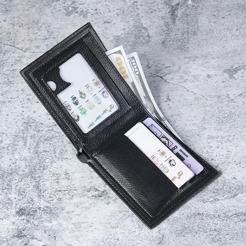Eagle Embossed Men Short Bifold Wallet Lychee Grain Leather Vintage Business Card Holder Purse With Metal Decor