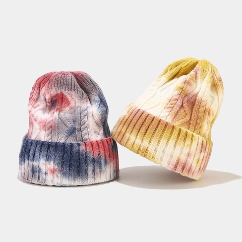 Γυναικείος Πλεκτός Σκούφος Tie Dye Ακρυλικός Ζεστός Χειμερινός Με Διαβάθμιση Χρωμάτων Πολύχρωμος