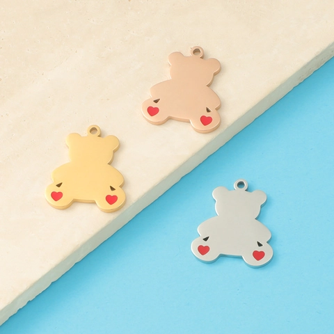 Dijes De Oso Acero Inoxidable Patrón Corazón Pulido Espejo DIY Fabricación Joyas Collar Pulsera Accesorio Estilo Dibujos Animados