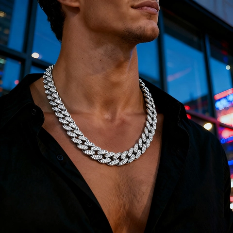 Hip Hop Iced Out Cuban Link Chain Necklace Full Rhinestone Zinc Alloy Punk Streetwear Jewelry For Men And Women