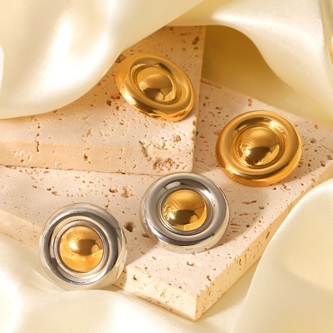 Pendientes De Botón Redondos Acero Inoxidable Chapado En Oro De 18K Espejo Pulido Simple Geométrico Joyas Para Mujer