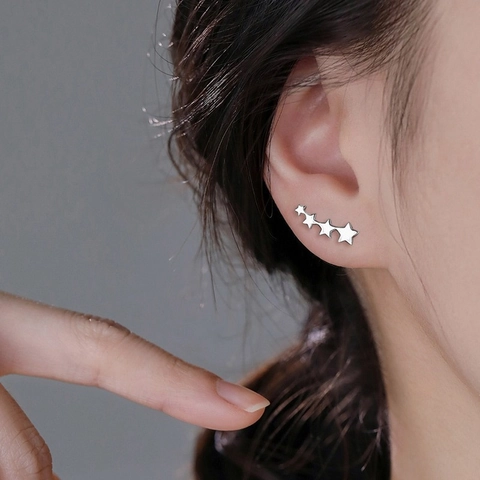 Minimalist Copper Star Ear Climber Earrings For Women Simple Silver Plated Geometric Five-Pointed Star Stud Earrings Fashion Jewelry