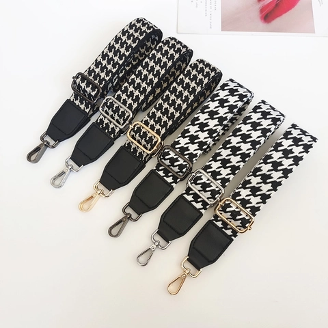 Houndstooth Replacement Bag Strap Adjustable Wide Webbing Leather Connectors Metal Swivel Hooks For Shoulder Crossbody Bags