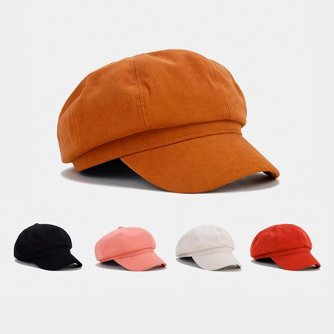Retro Newsboy Pet Effen Kleur Achthoekige Hoed Britse Vintage Schilderspet Voor Heren En Dames Korte Rand Polyester