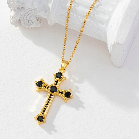 Collar Con Colgante De Cruz Vintage Cobre Chapado En Oro Incrustaciones De Circonita Perla Artificial Virgen María Joyería Religiosa