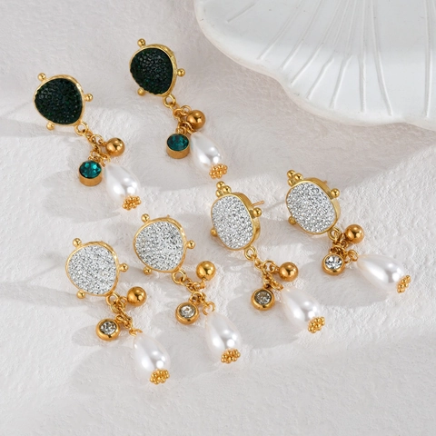 Orecchini a Goccia in Acciaio Inossidabile Oro Con Perle Artificiali Strass Gioielli Eleganti Vintage da Donna