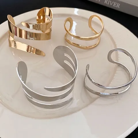 Bracciali Rigidi Geometrici In Metallo Multistrato Incrociati Spirale Aperti Minimalista Gioielli Lucidi Per Donne