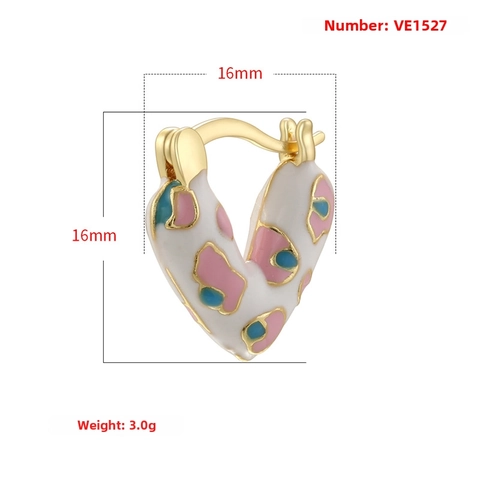 Pendientes Huggie de Corazón de Cobre con Goteo de Aceite Dulce Estampado de Leopardo Vintage Esmalte Pendientes para Mujer Joyería