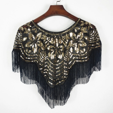 Donna Paillettes Nappa Sciarpa Mesh Con Perline Mantella Per Matrimonio Festa Serale Stile Gatsby Vintage 1920 Avvolgente
