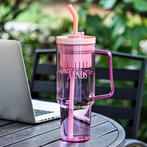 Large Capacity Straw Cup Plastic Water Bottle With Handle And Tea Filter Portable Outdoor Sports Coffee Mug Korean Style
