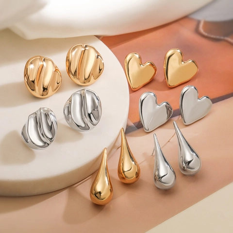 Copper Stud Earrings 18K Gold Plated Heart Water Drop Irregular Geometric Fashion Versatile Jewelry For Women