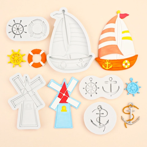 Nautical Theme Sailboat Windmill Silicone Mold DIY Fondant Chocolate Craft Tools For Cake Decoration Handcrafted