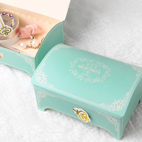 Vintage European Paper Jewelry Gift Box Treasure Chest Shape Floral Stripe Design For Necklace Rings Perfume Packaging Storage Box
