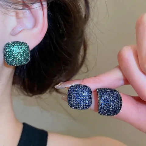 Orecchini Vintage Quadrati E A Forma Di C Con Zirconi E Perno In Argento Gioielli Colorati Micro-Pavé Gunmetal Per Donne