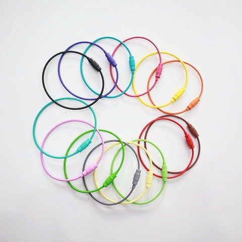 Portachiavi In Cavo Metallico Anello Acciaio Inossidabile Rivestimento Plastico Chiusura A Vite Etichette Bagagli Anello Chiave