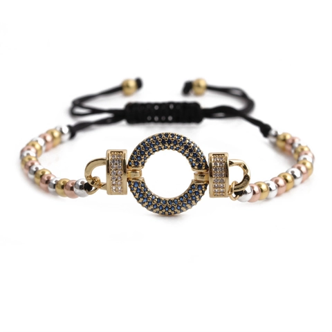 Bracciale Regolabile Rame Perline Oro Argento Oro Rosa Ciondolo Rotondo Zircone Fatto A Mano Corda Intrecciata Gioielli Uomo Donna