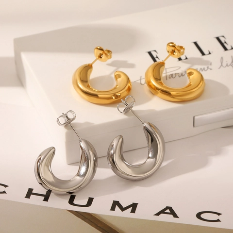 Pendientes De Aro Gruesos En Forma De C Minimalistas De Acero Inoxidable Pulido Joyas Geométricas Para Mujer