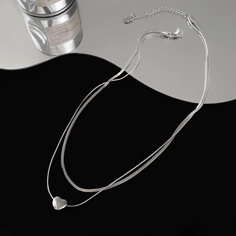 Collar Doble Capa Colgante Corazón Cobre Cadena Serpiente Minimalista Elegante Para Mujeres