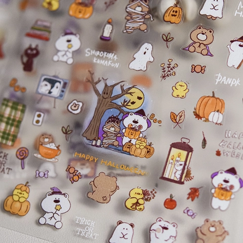 Halloween Nail Art Stickers Cute Cartoon Dogs Pumpkin Ghost Witch Hat Manicure Decoration Thin Adhesive Decals