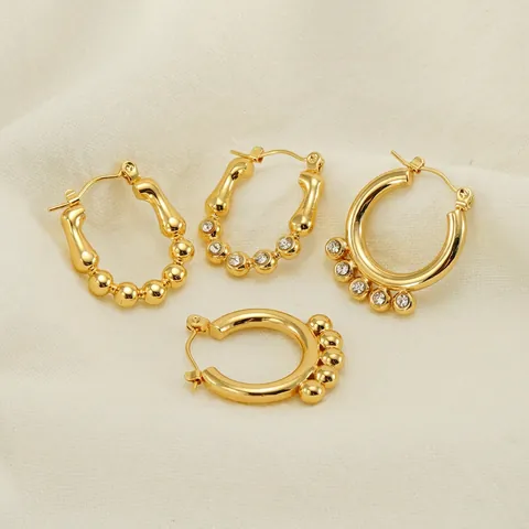 Orecchini A Cerchio Placcati Oro 18 Carati Acciaio Inossidabile Geometrico Irregolare Strass Gioielli Donna Stile Ins